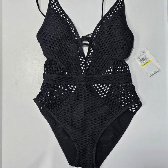 Becca Fishnet Plunge-Neck One-Piece Swimsuit - Picture 5 of 11